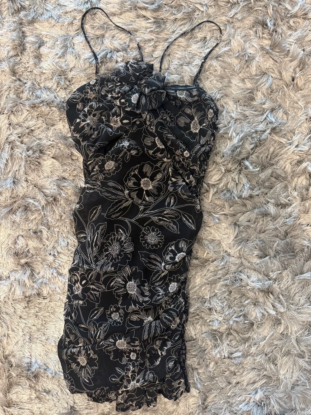 Petal & Pup Black Mini Dress with Ivory Floral Print NWOT